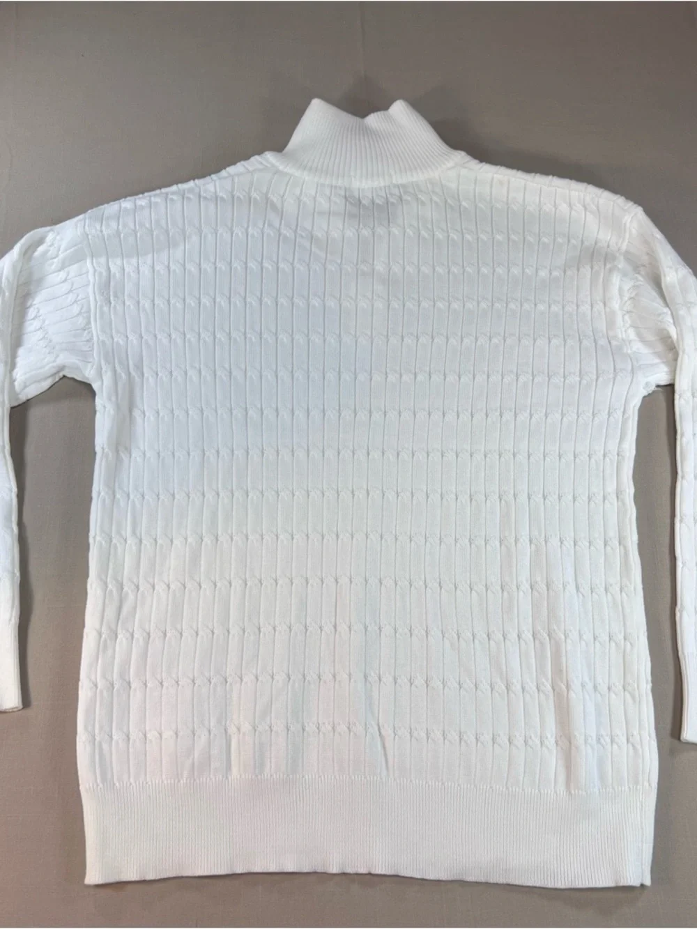 Textured Quarter Zip White Pullover Sweater Cable Knit Style Mock Neck Mens L